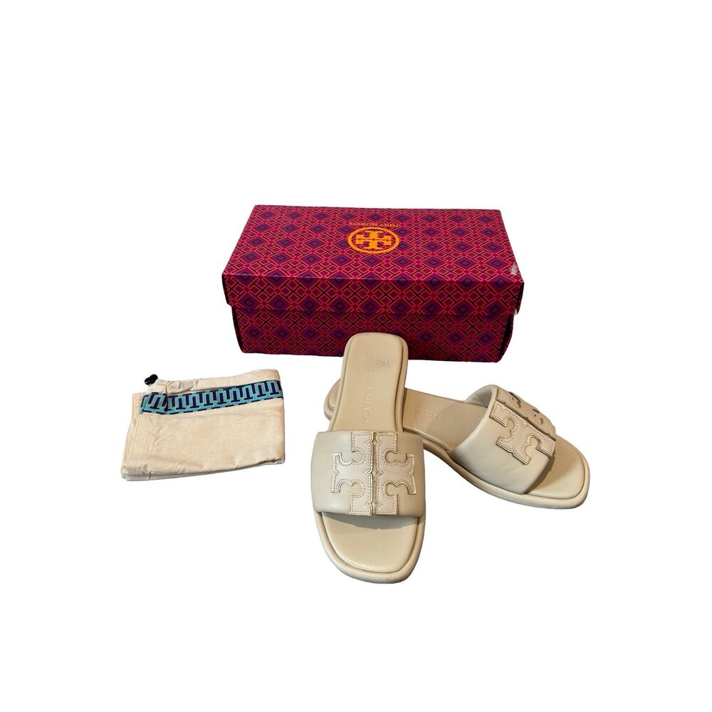 Tory Burch Double T Sport Slides Dulce De Leche Sandals Size 9 /box